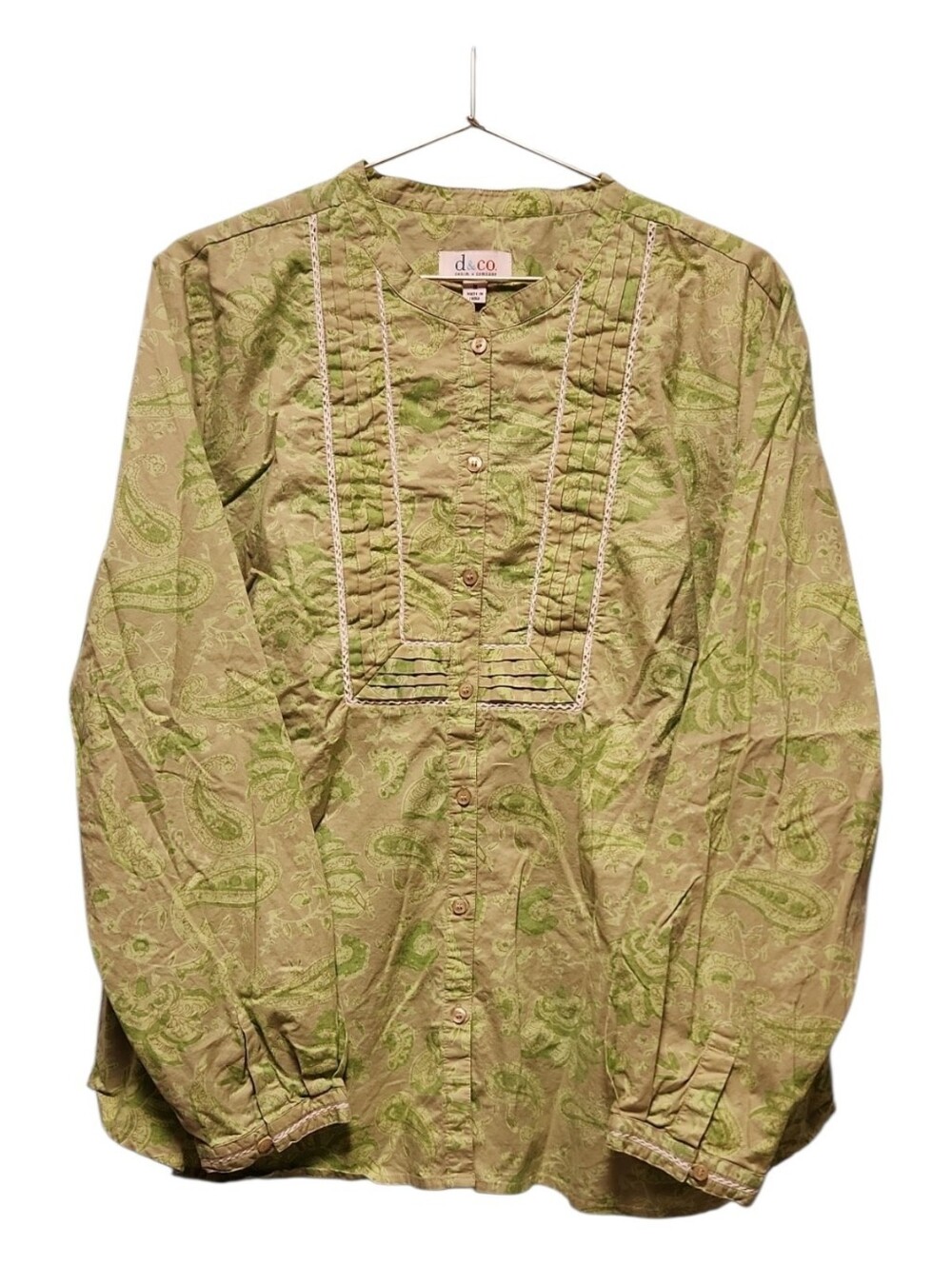 Denim & Co. Green Paisley Button-Up Women's Shirt 1X